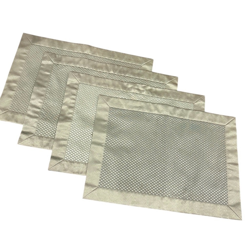 Set‎ of 4 Olive Green Woven Placemats Classic Satin Border Table Decor